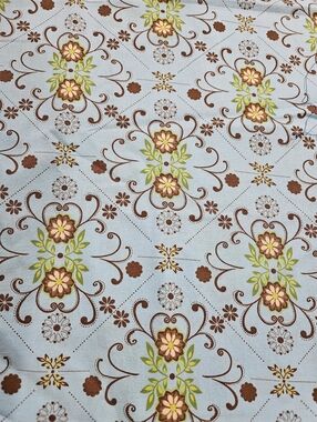 Blue Floral Cotton Print Fabric with Brown and Green Accents Sold Bybthe Yard